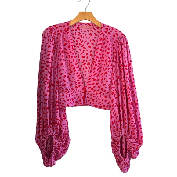 SIGNITURE8 Leopard Print Batwing Sleeve Top Pink + Red M - Picture 2 of 9